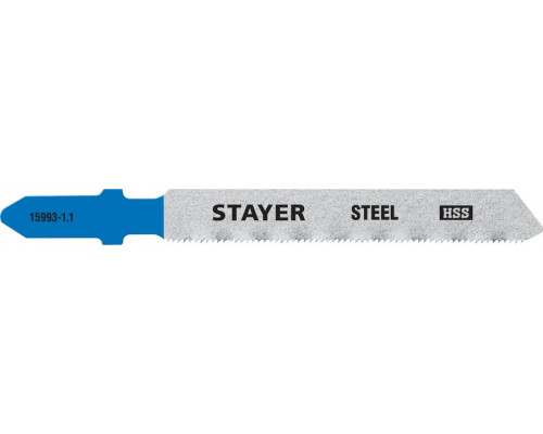STAYER  T118G, T-хвост., HSS сталь, по металлу толщиной 0,5-1,5мм, шаг зуба 1,1мм, раб. длина 50мм, 2шт, Полотна для лобзика, Professional (15993-1.1)