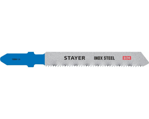 STAYER  T118AF, T-хвост., Bi-Metal, по металлу толщиной 1,5-3мм, шаг зуба 1,4мм, раб. длина 50мм, 2шт, Полотна для лобзика (15994-1.4)