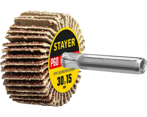 STAYER  d 30 x 15 мм, P60, на шпильке d 6 мм, Круг шлифовальный лепестковый (36606-060)