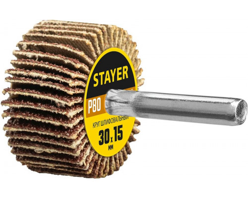 STAYER  d 30 x 15 мм, P80, на шпильке d 6 мм, Круг шлифовальный лепестковый (36606-080)