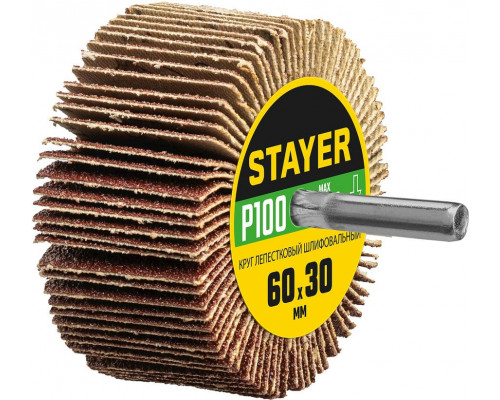 STAYER  d 60 x 30 мм, P100, на шпильке d 6 мм, Круг шлифовальный лепестковый (36608-100)