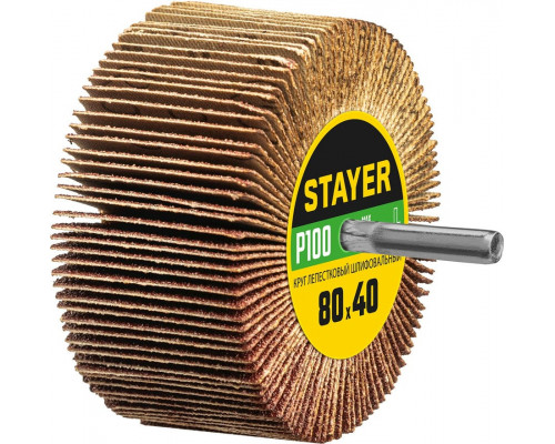 STAYER  d 80 x 40 мм, P100, на шпильке d 6 мм, Круг шлифовальный лепестковый (36609-100)