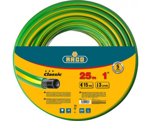 RACO  CLASSIC 1" 25 м, 15 атм, трёхслойный, армированный, Поливочный шланг (40306-1-25)