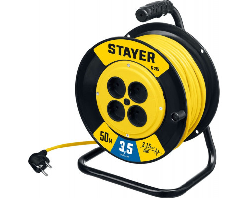 STAYER  S-215 ПВС 2х1.5 50м 3500Вт,  Силовой удлинитель на катушке (55072-50)