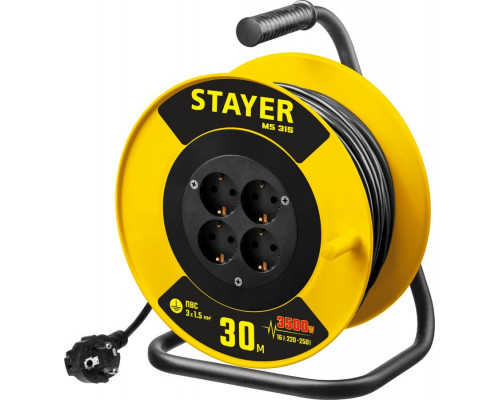 STAYER  MS-315 ПВС 3х1.5 30м 3500Вт,  Силовой удлинитель на катушке (55078-30)