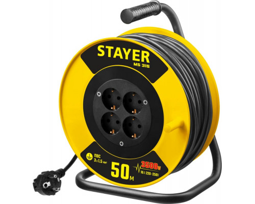 STAYER  MS-315 ПВС 3х1.5 50м 3500Вт,  Силовой удлинитель на катушке (55078-50)