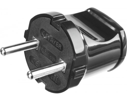 STAYER  черная 6А/220В 1300Вт  Вилка прямаяMAXElectro (55150-B)