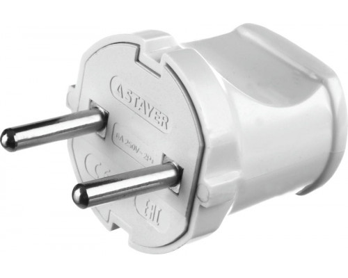 STAYER  белая 6А/220В 1300Вт  Вилка прямаяMAXElectro (55150-W)