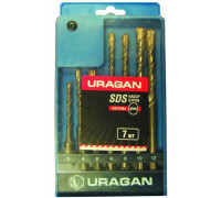 URAGAN  7 шт: 5 x 110, 6 x 110, 8 x 110, 6 x 160, 8 x 160, 10 x 160, 12 x 160 мм, Набор SDS-plus буров (901-25554-H7)