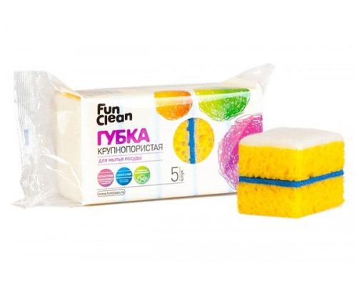 Губка д/пос Fun Clean Крупнопористая COLOR & COLOR (5 шт) Акцент